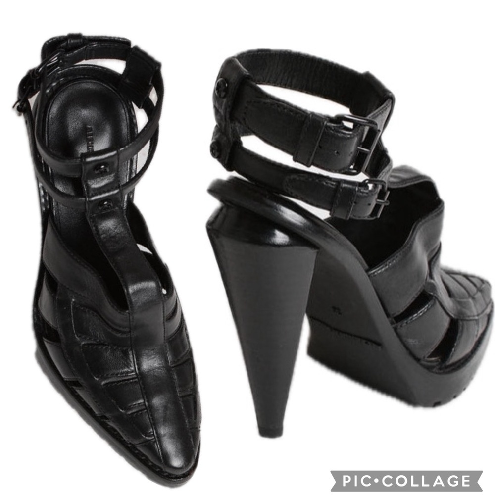 Alexander Wang Abbey Double Ankle Strap High Heel Sandals In Black Leather Y2k View 6